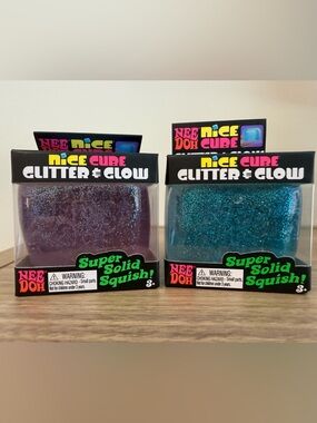 Nee Doh Nice Cube Glitter & Glow Super Solid Squish - Purple & Teal